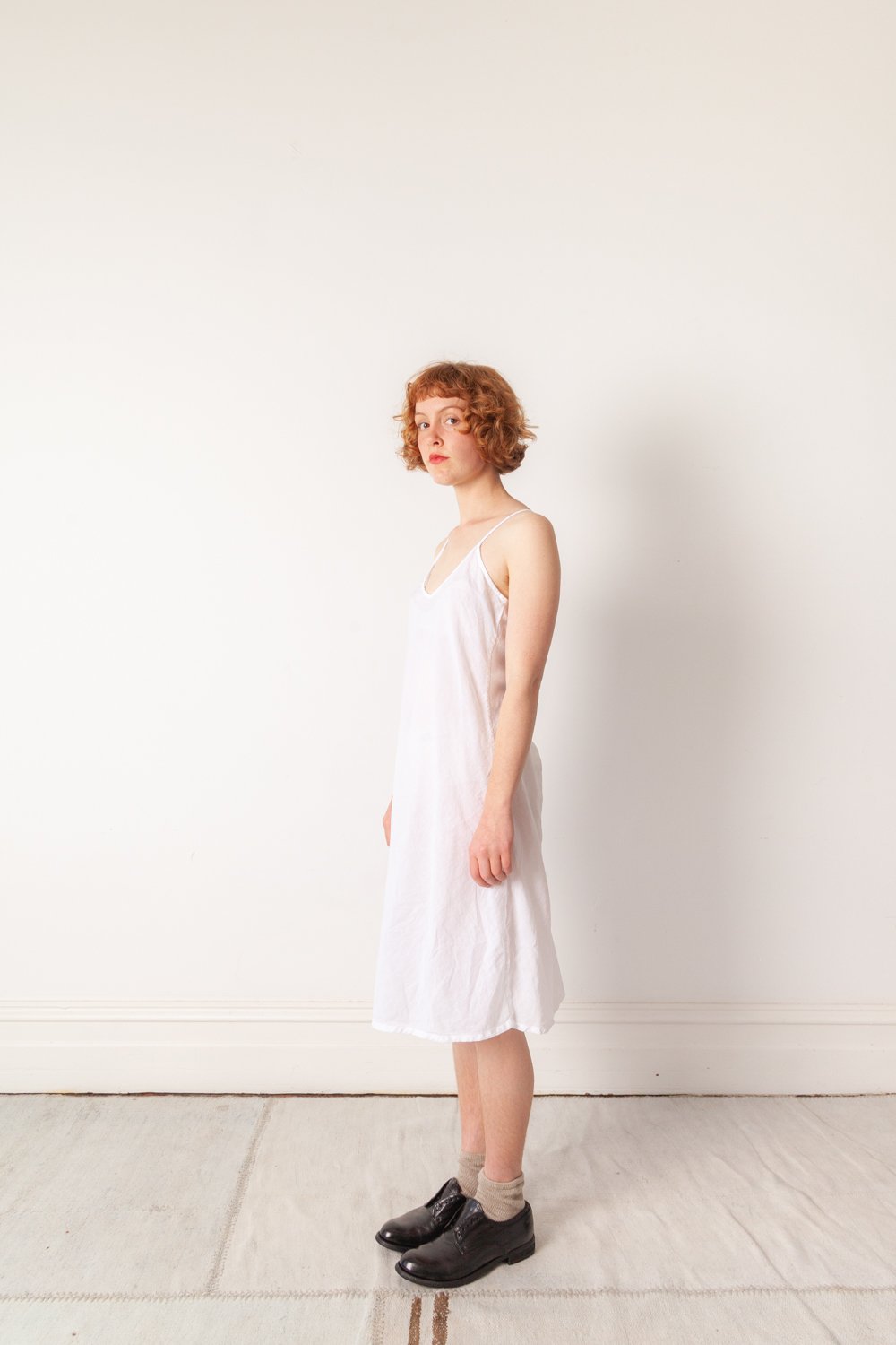 Organic Cotton Slip Dress, White, Black Gauze Cotton Under Garment