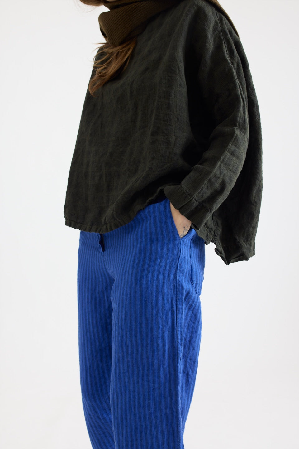 Sailor Boxy Top - Textured Check Linen