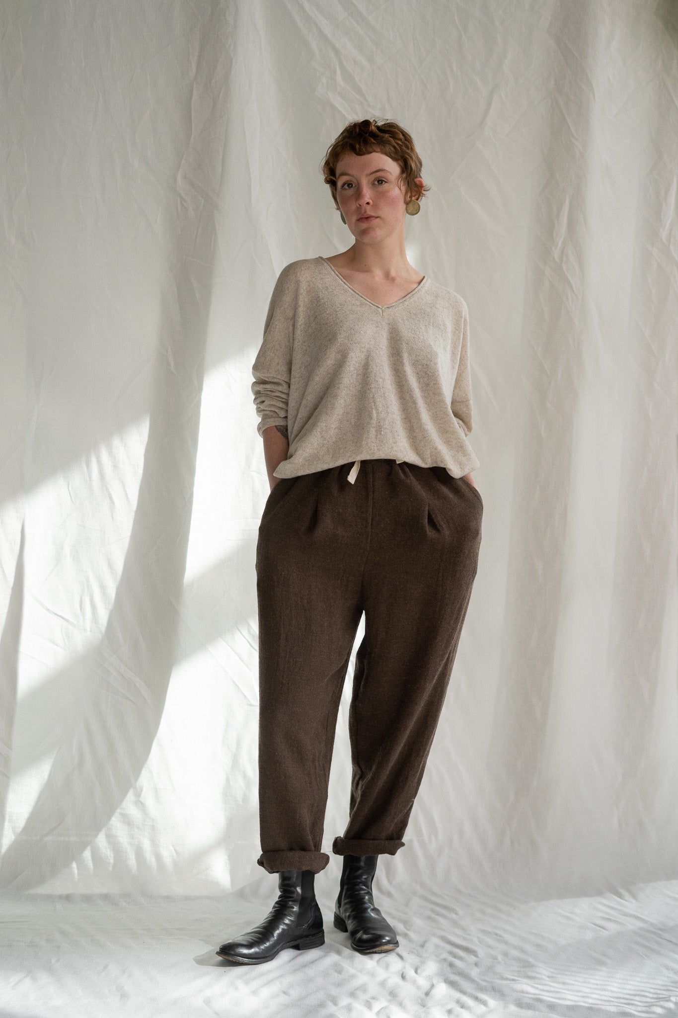 Bruce Tapered Drawstring Pant -  Linen Wool Weave