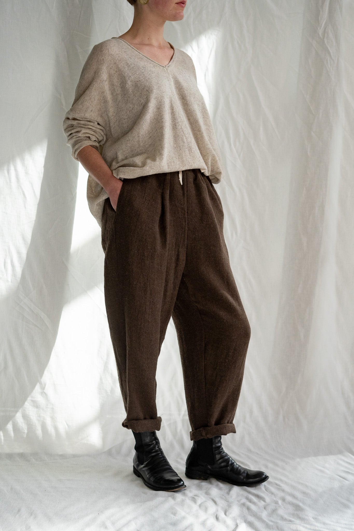 Bruce Tapered Drawstring Pant -  Linen Wool Blend