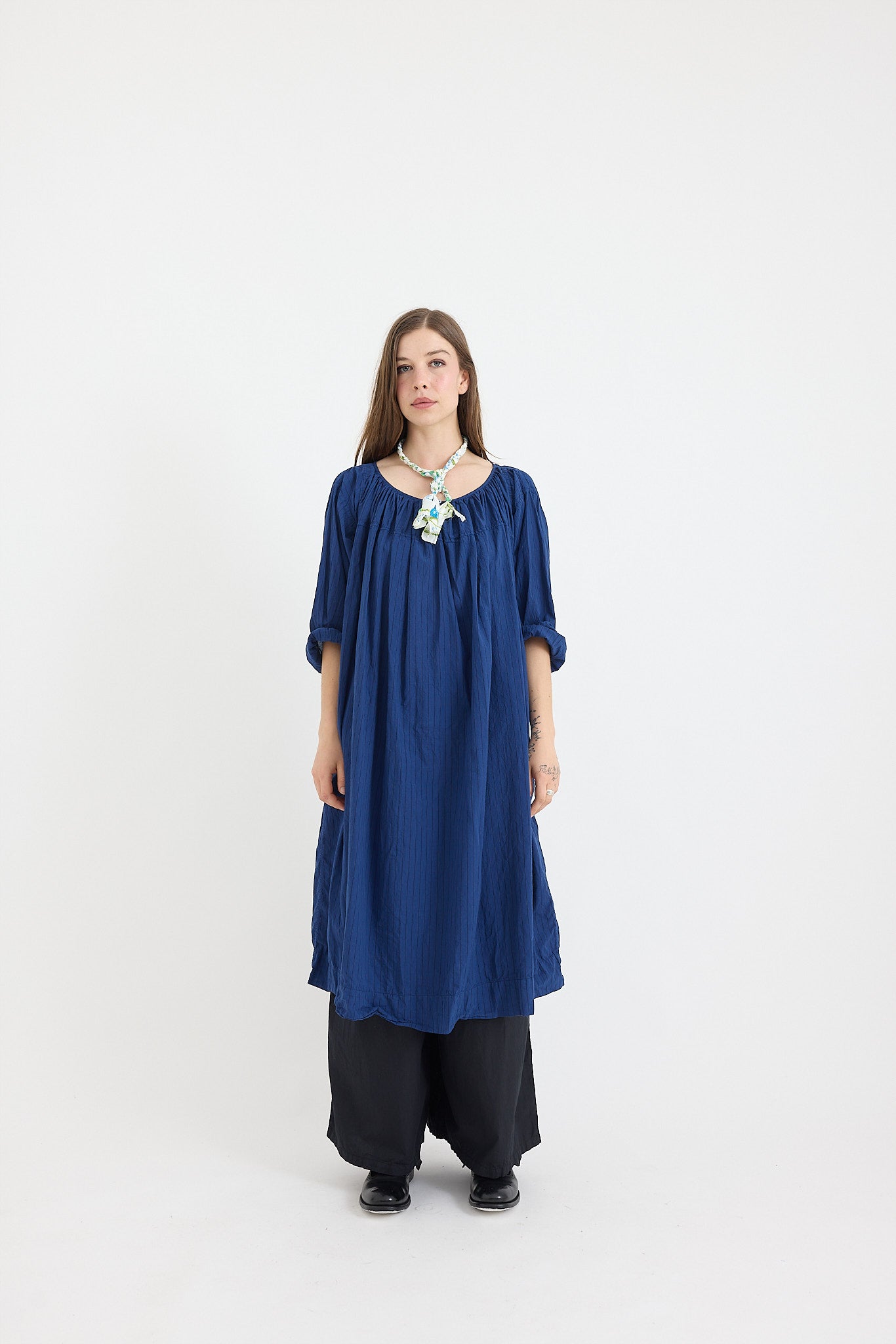 Elle Gathered Dress - Stripe Cotton Voile