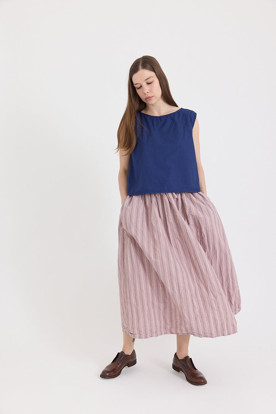 Emily Skirt - Pink Stripe Cotton Poplin