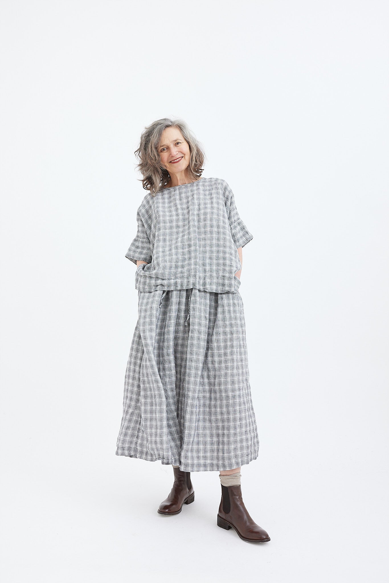 Emily Skirt - Linen Textured Check