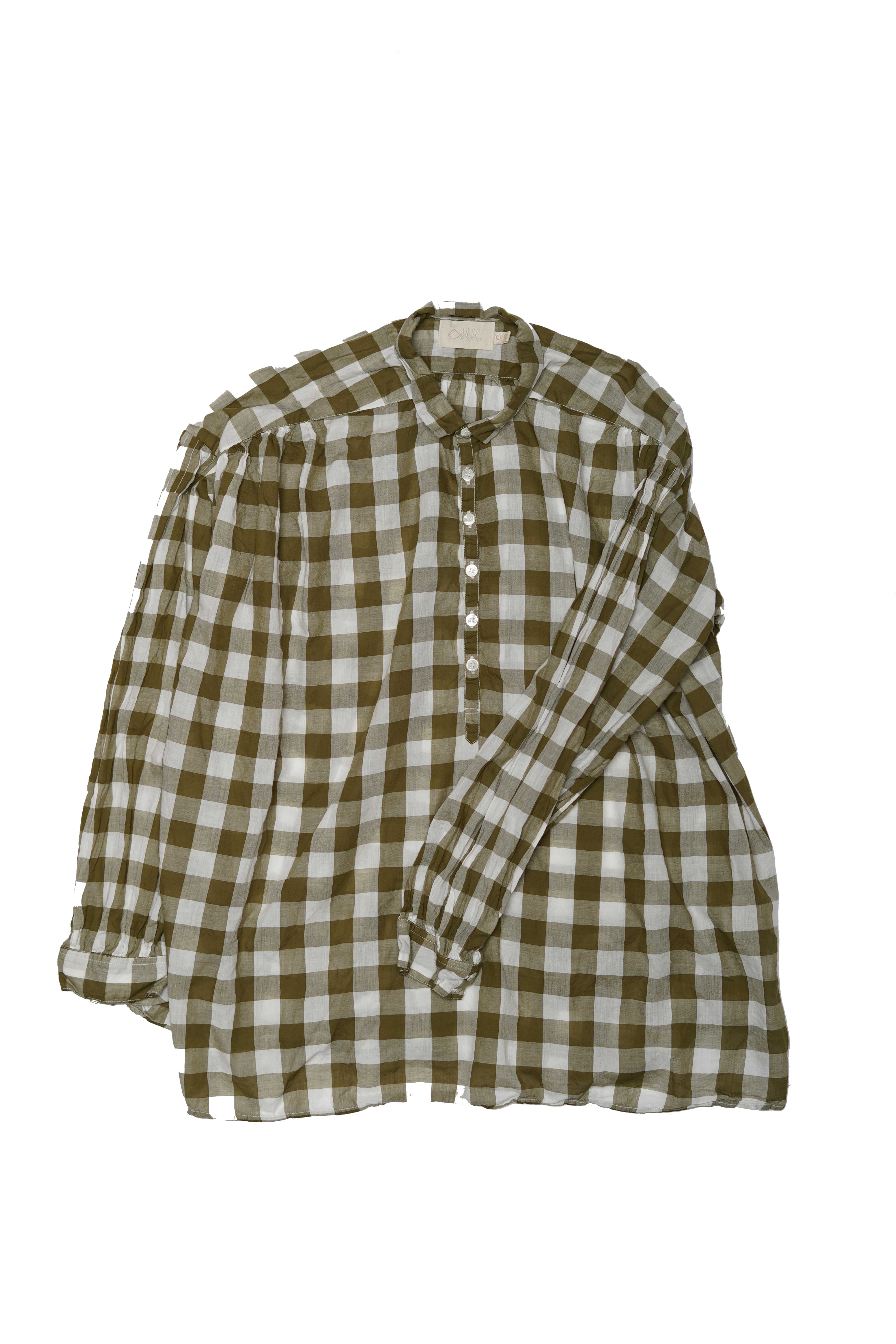 Hill Blouse - Olive Check Cotton Voile