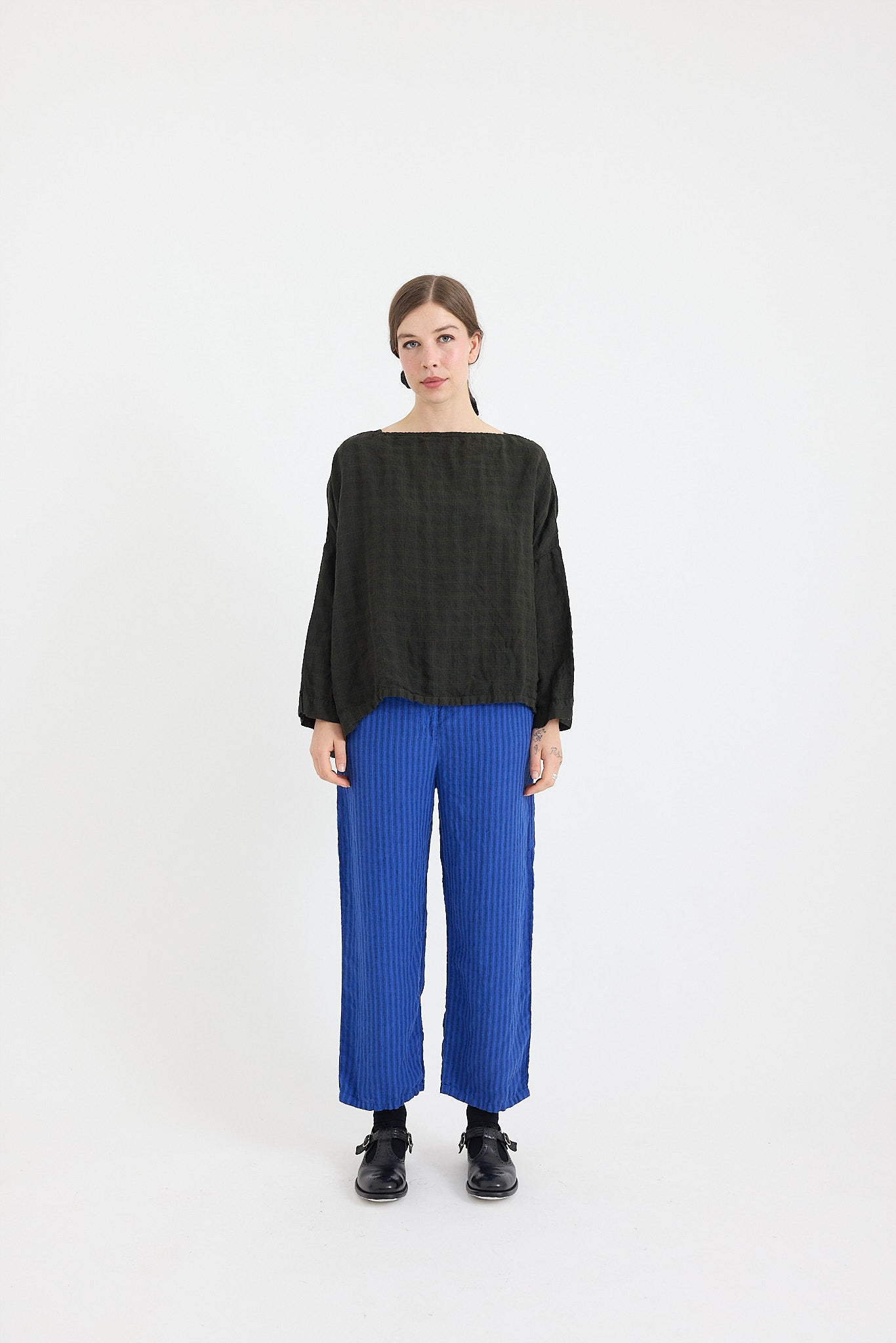 Sailor Boxy Top - Textured Check Linen