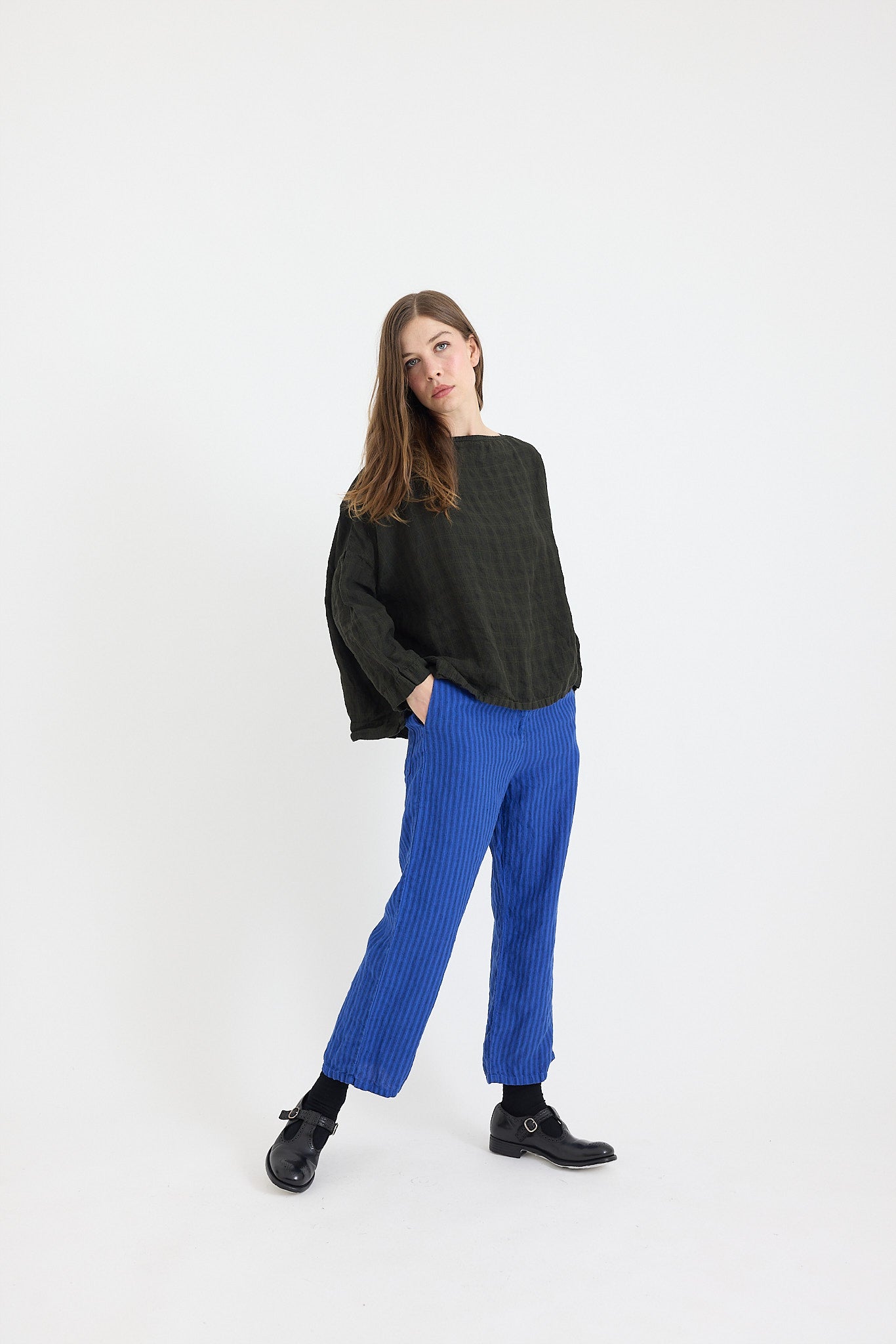 Sailor Boxy Top - Textured Check Linen