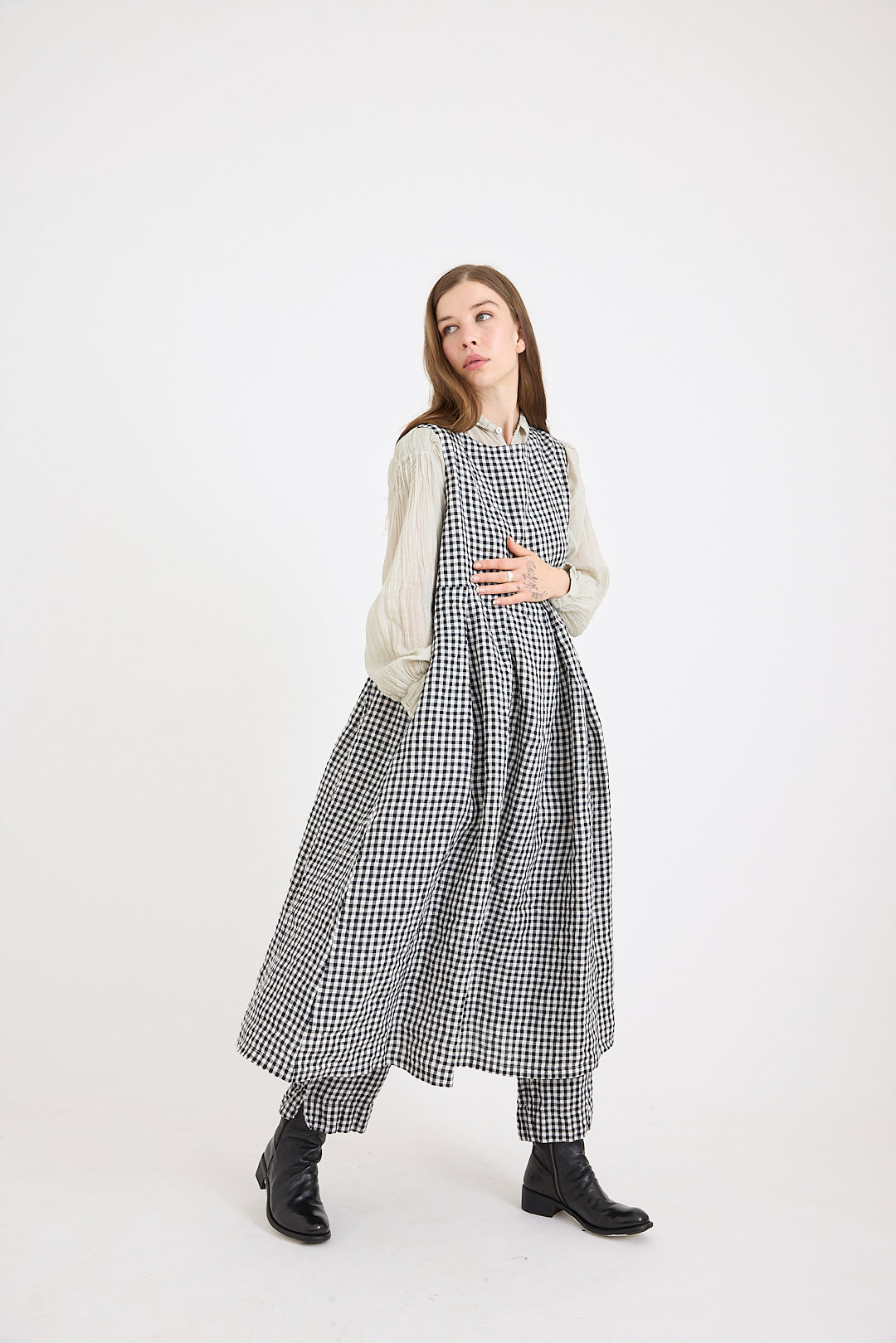 Lucille Sleeveless Dress - Black and White Gingham Check Linen