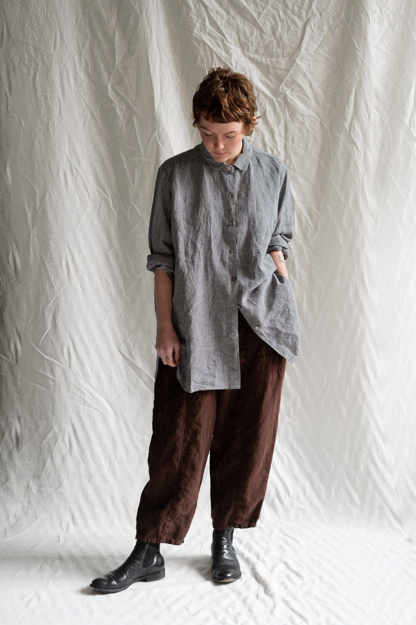 Frankie Peg Pant with Zipper - Mid Weight Linen