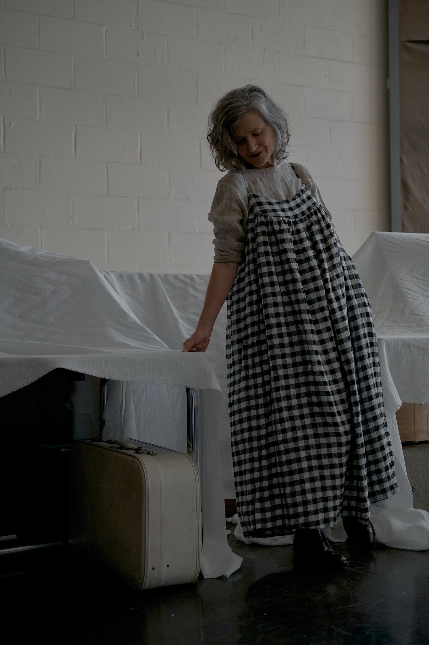 Ren Long Woven Dress - Linen Check
