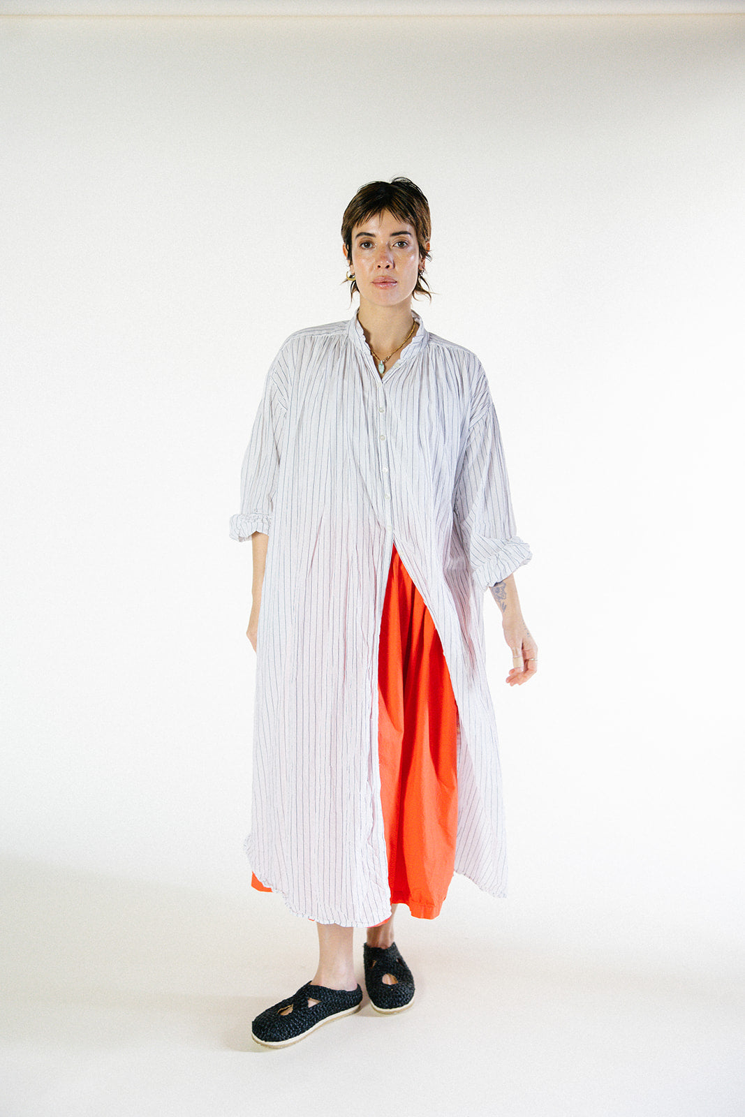 Bernadette Dress - White Stripe Cotton Voile
