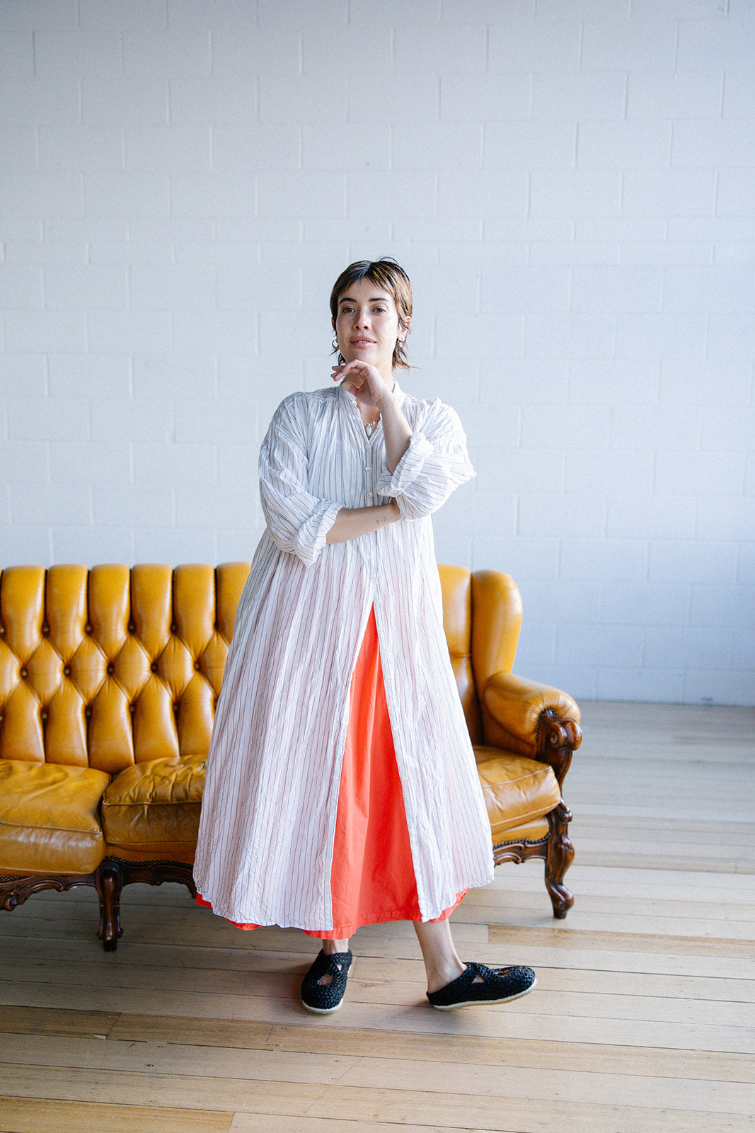 Bernadette Dress - White Stripe Cotton Voile