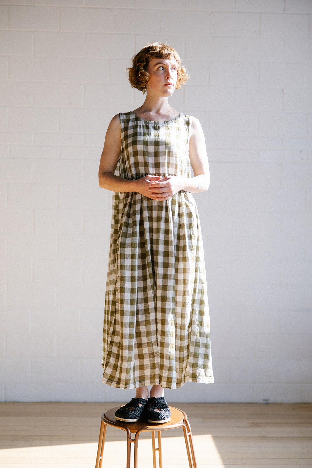 Dahlia Dress - Olive Check Cotton Voile