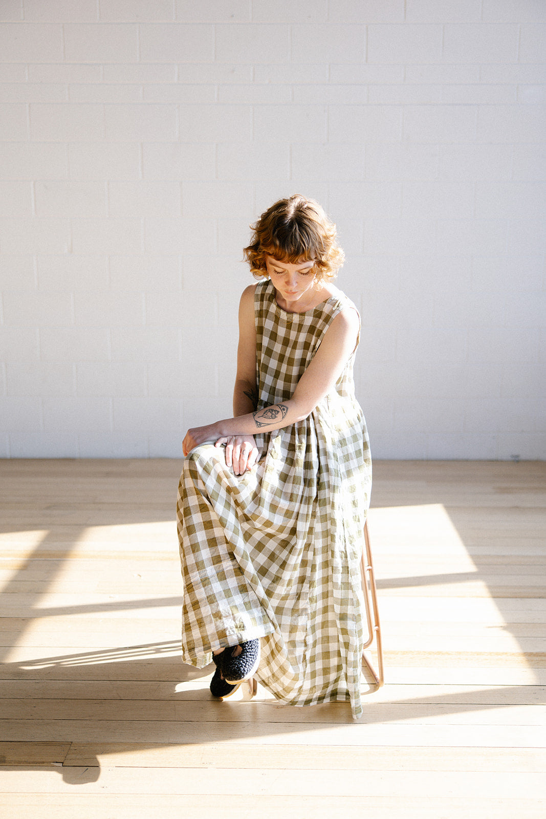Dahlia Dress - Olive Check Cotton Voile