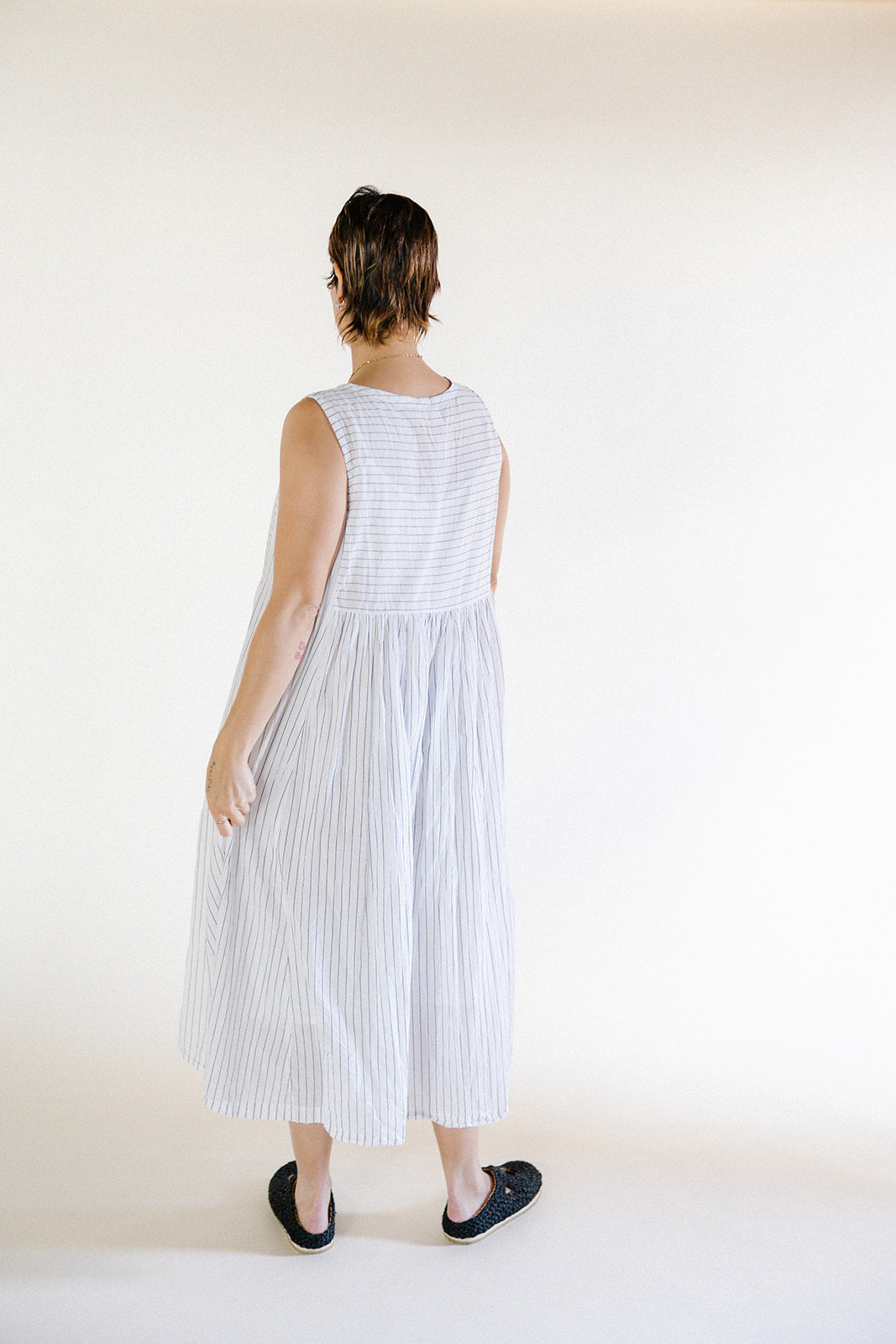 Dahlia Dress - White Stripe Cotton Voile