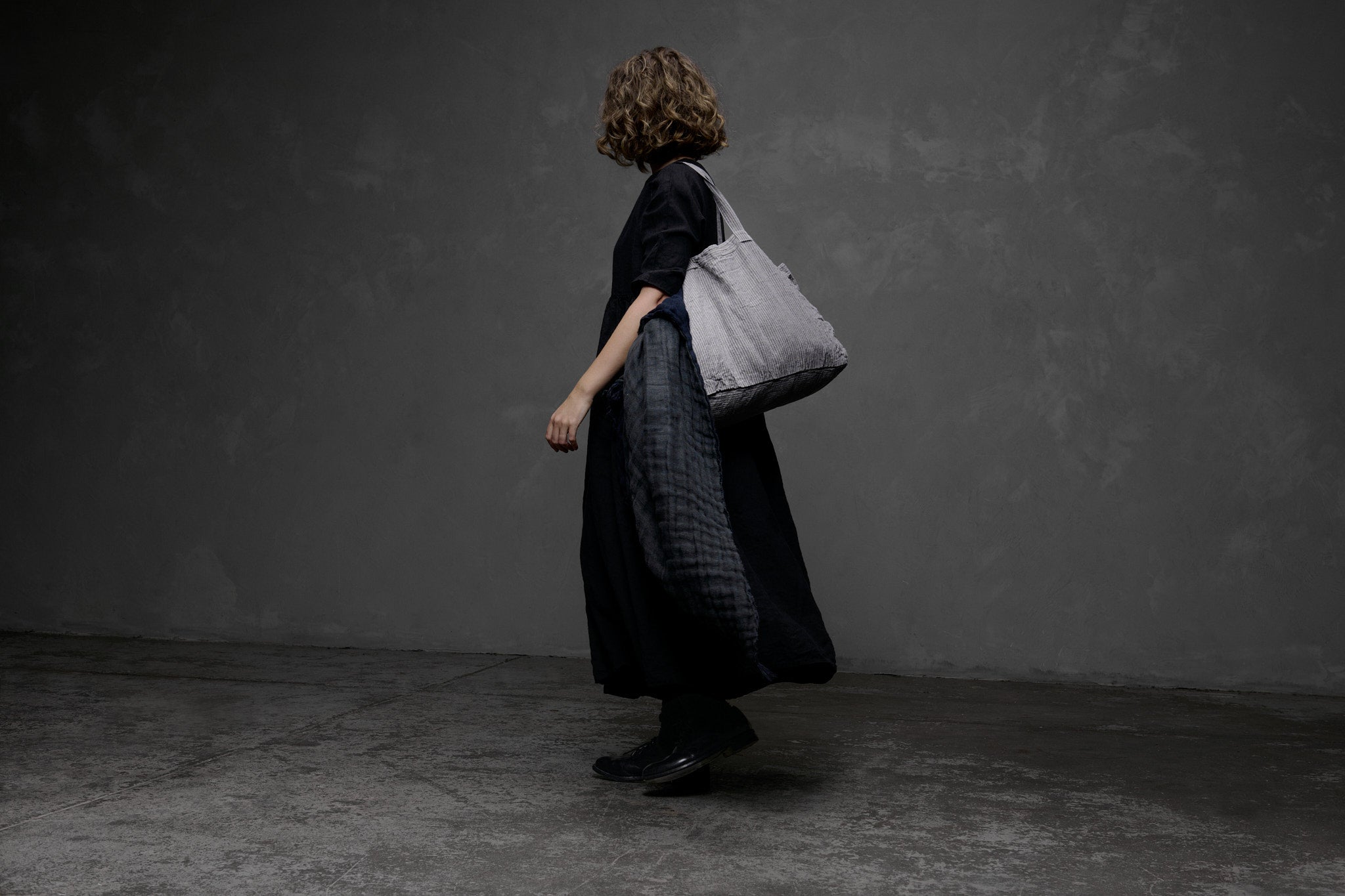 Latitude Tote - Pebble Grey Stripe Hemp Linen Blend