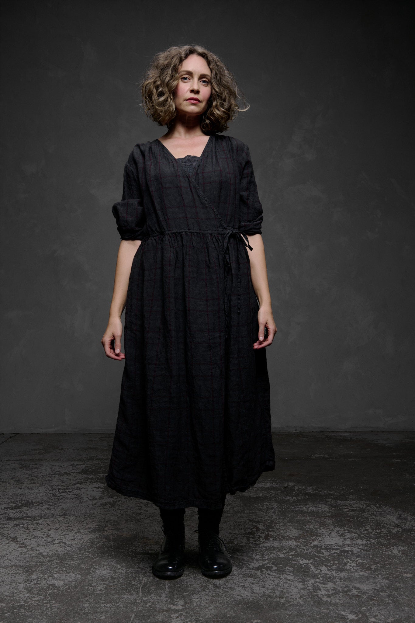 Amelie Wrap Dress - Check Linen