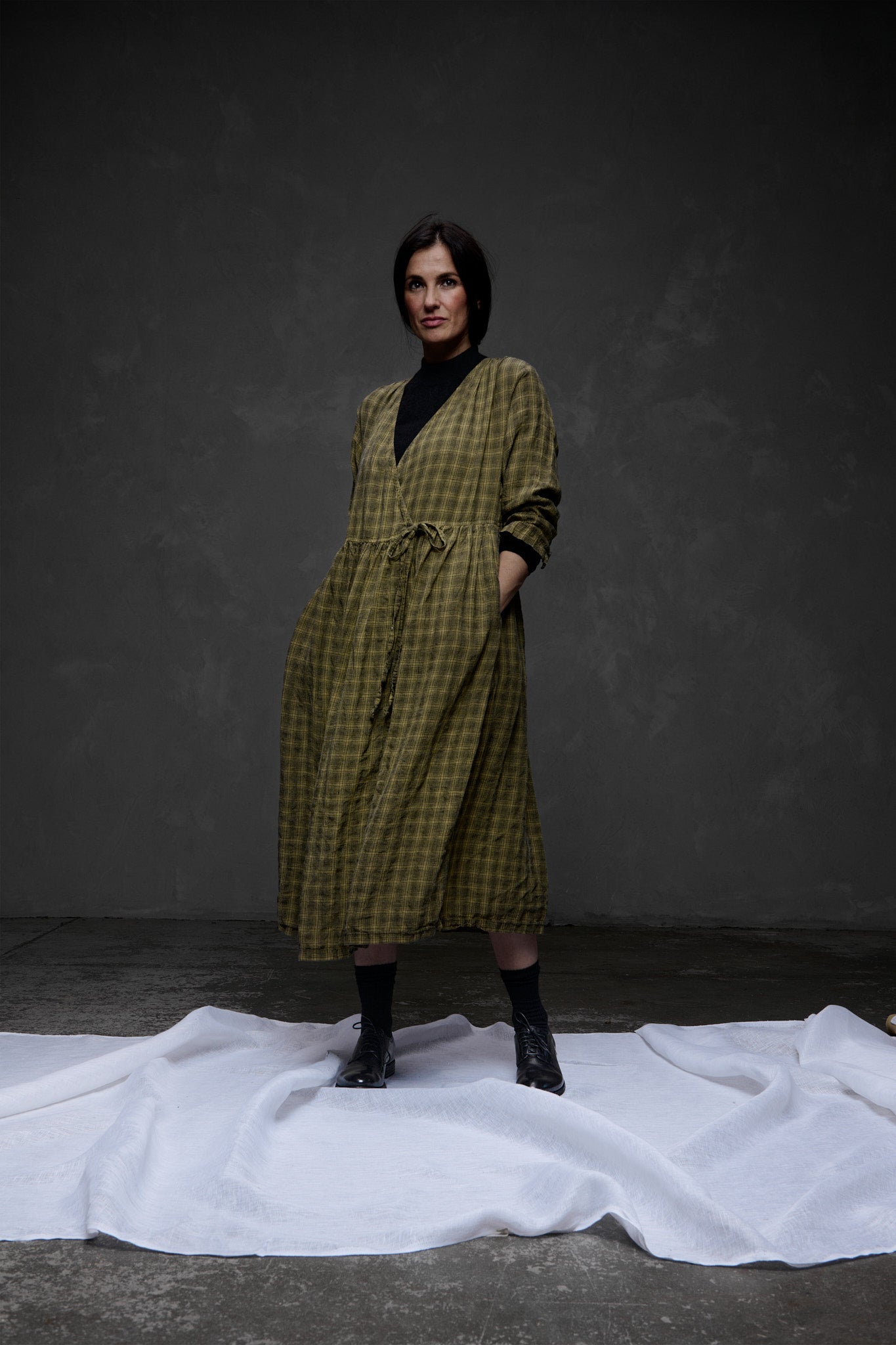 Amelie Wrap Dress - Textured Check Linen