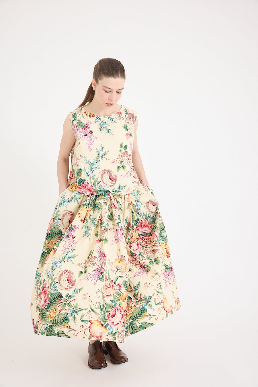 Anna Top in Cotton Poplin Bouquet Print