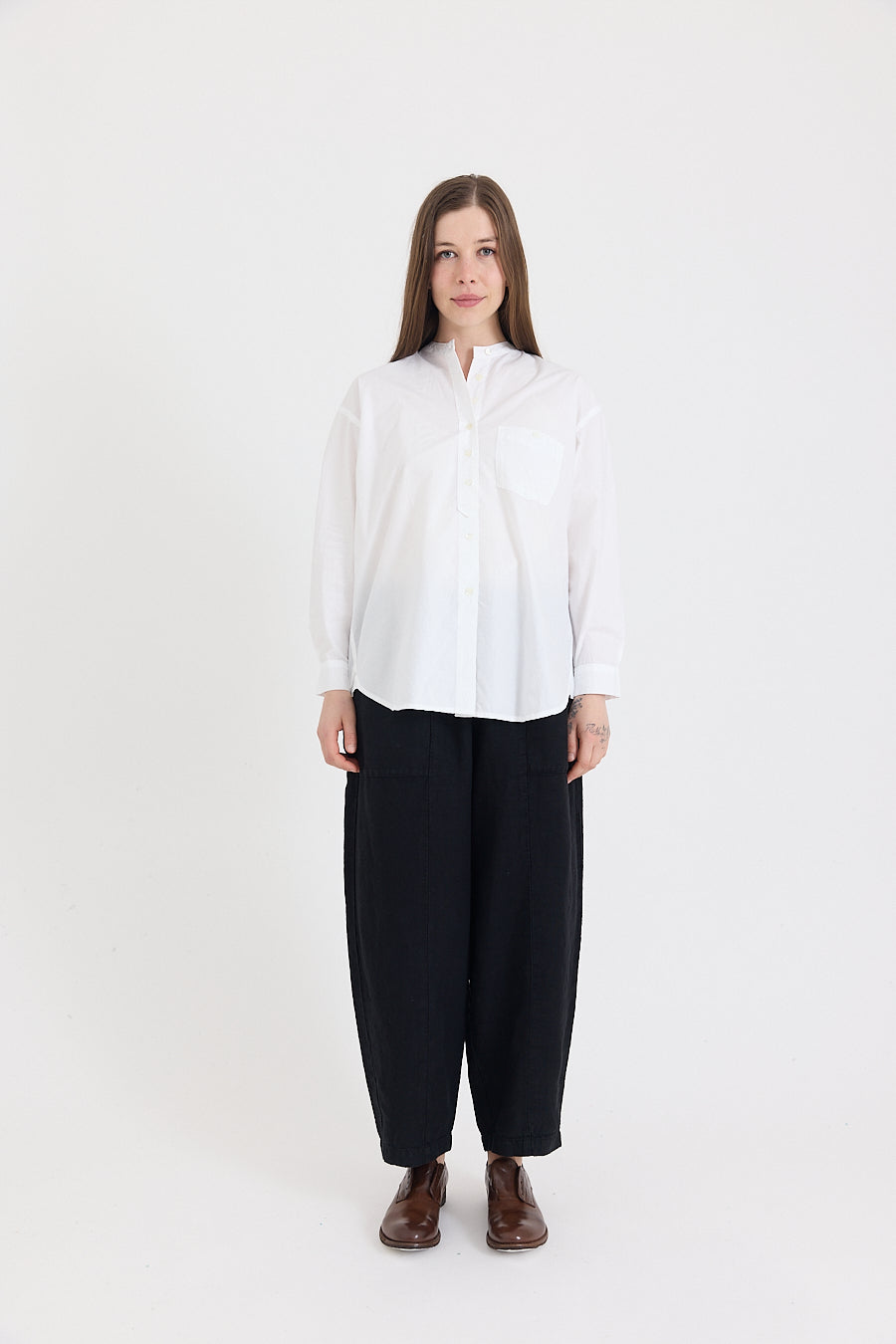 Italy Collarless Shirt in Cotton Poplin
