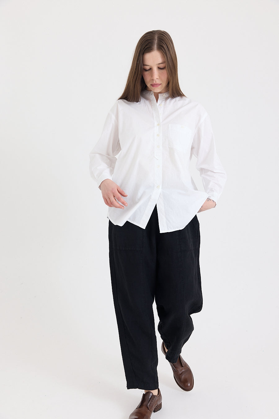 Italy Collarless Shirt in Cotton Poplin
