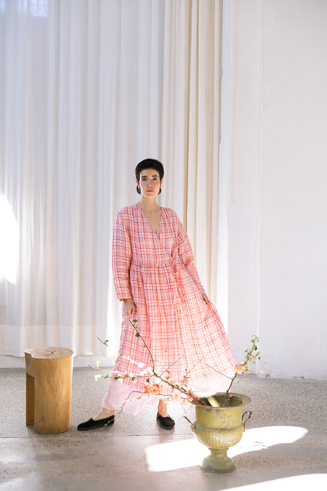 Amelie Wrap Dress - Check Linen