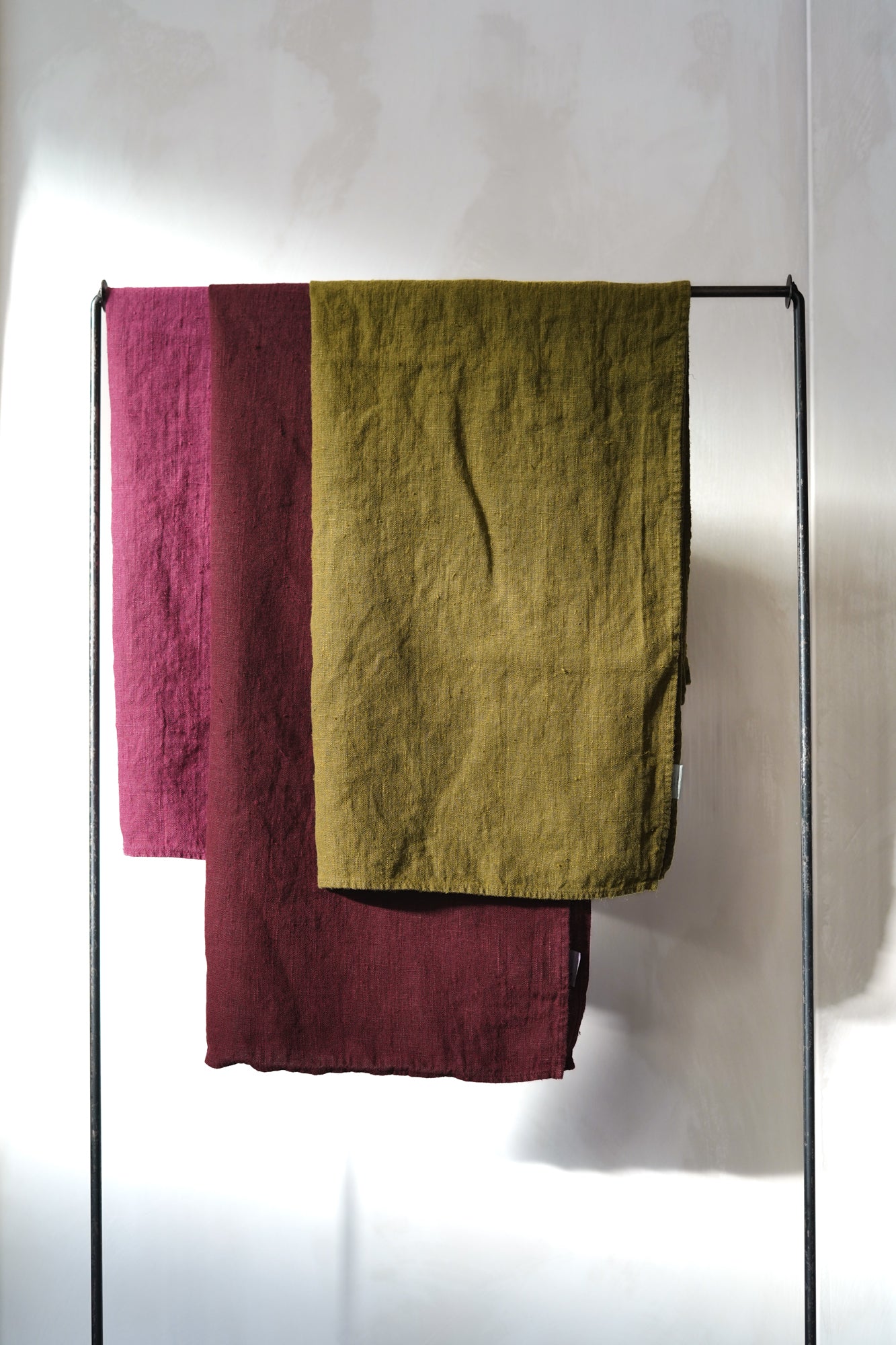 Metta Melbourne Thick Linen Tea Towels in Framboise / Black Forest / Chartreuse