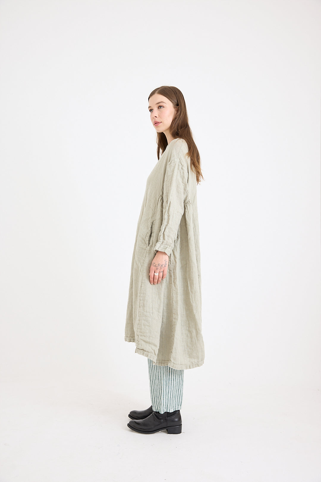 Olive Dress - Mid Weight Rustic Linen Gauze