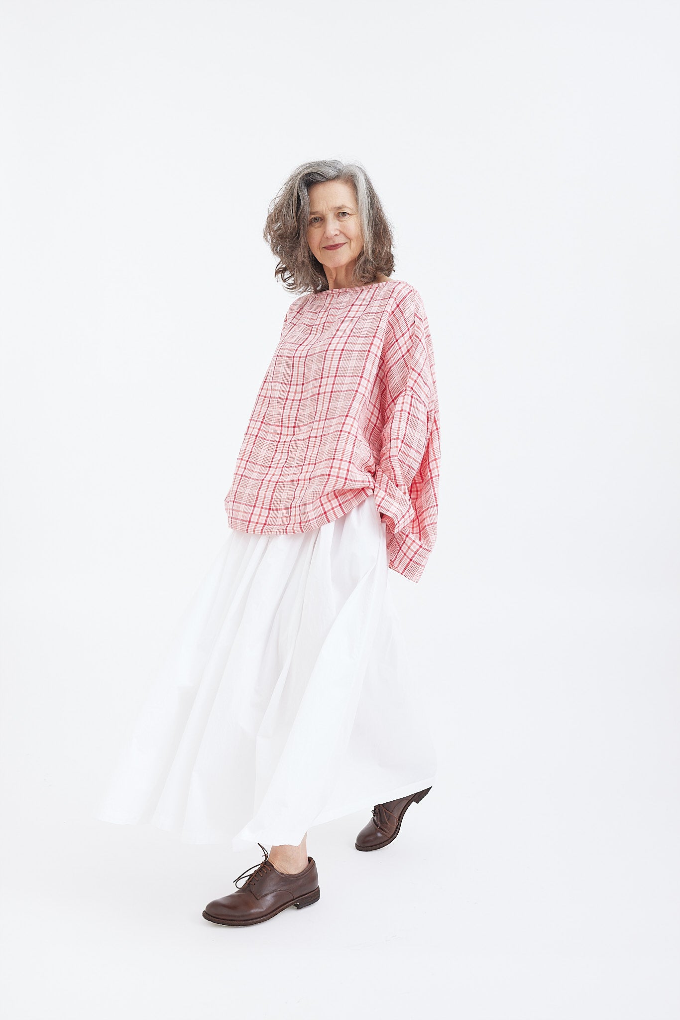 Sailor Boxy Top - Red & Pink Check Linen