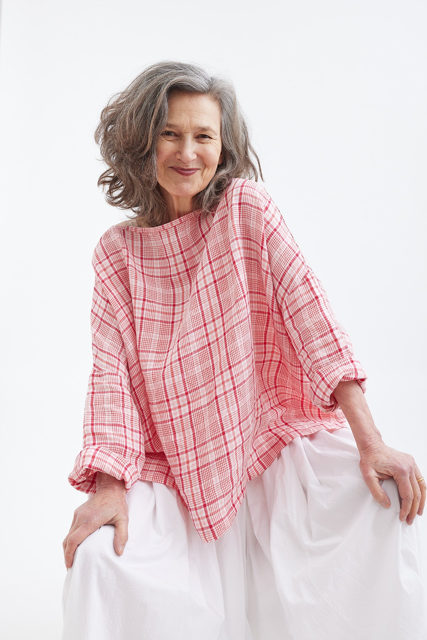 Sailor Boxy Top - Red & Pink Check Linen
