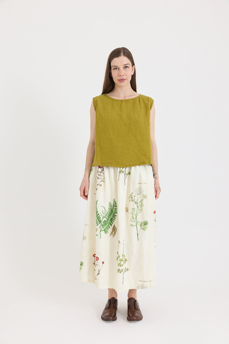 Emily Skirt in Botanical Print Mid-Weight Linen