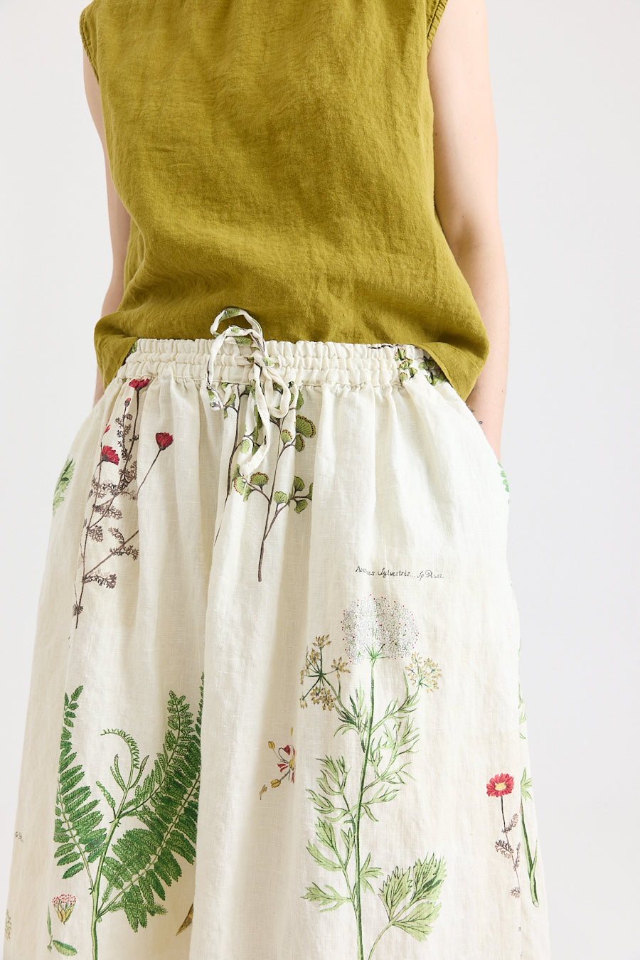 Emily Skirt in Botanical Print Mid-Weight Linen