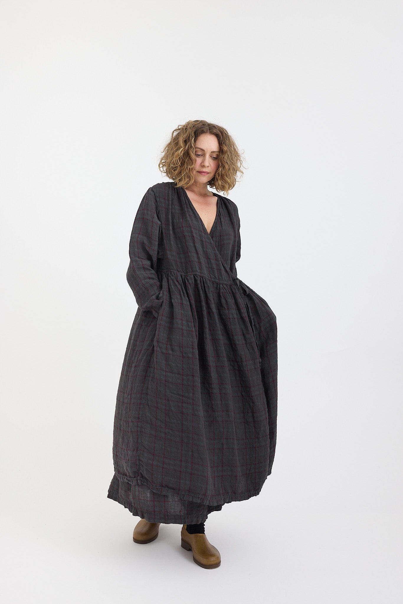 Amelie Wrap Dress - Check Linen