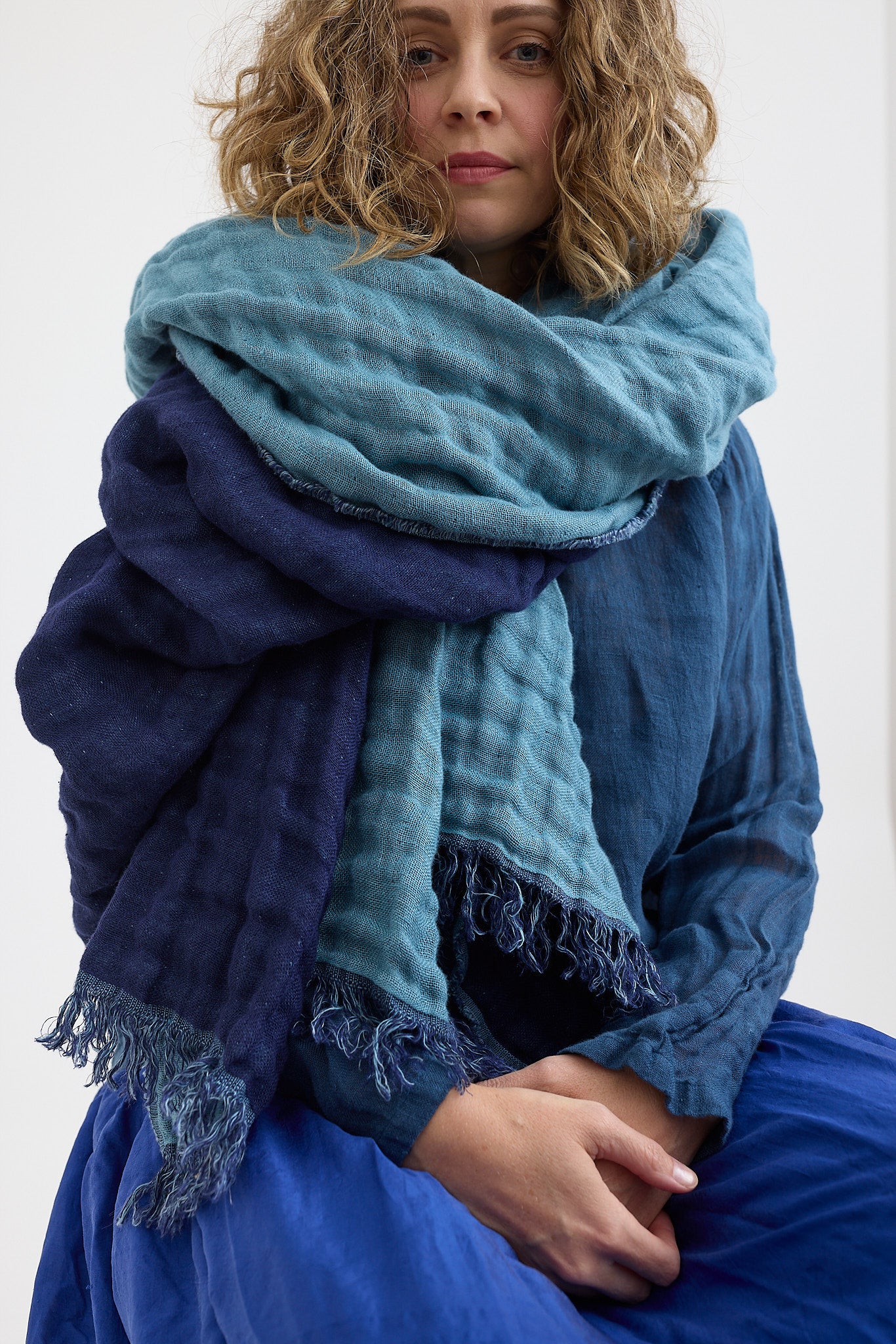 Two Toned Linen Blanket - Indigo