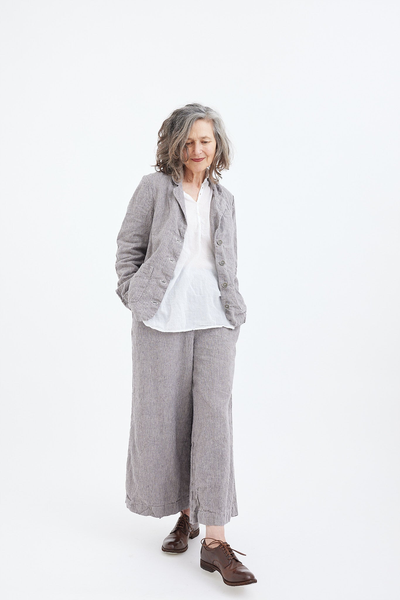 Lila Relaxed Blazer - Pebble Stripe Linen