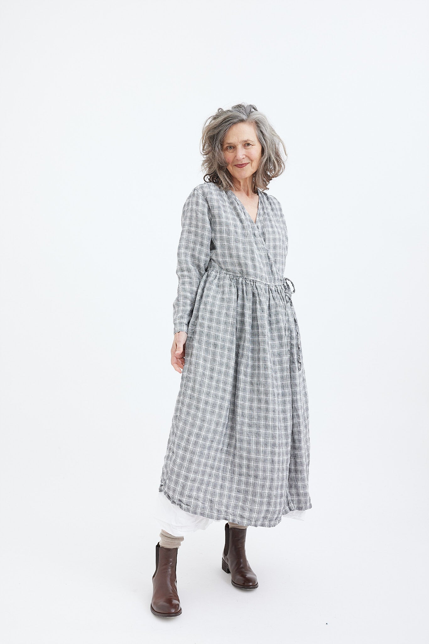 Amelie Wrap Dress - Textured Check Linen