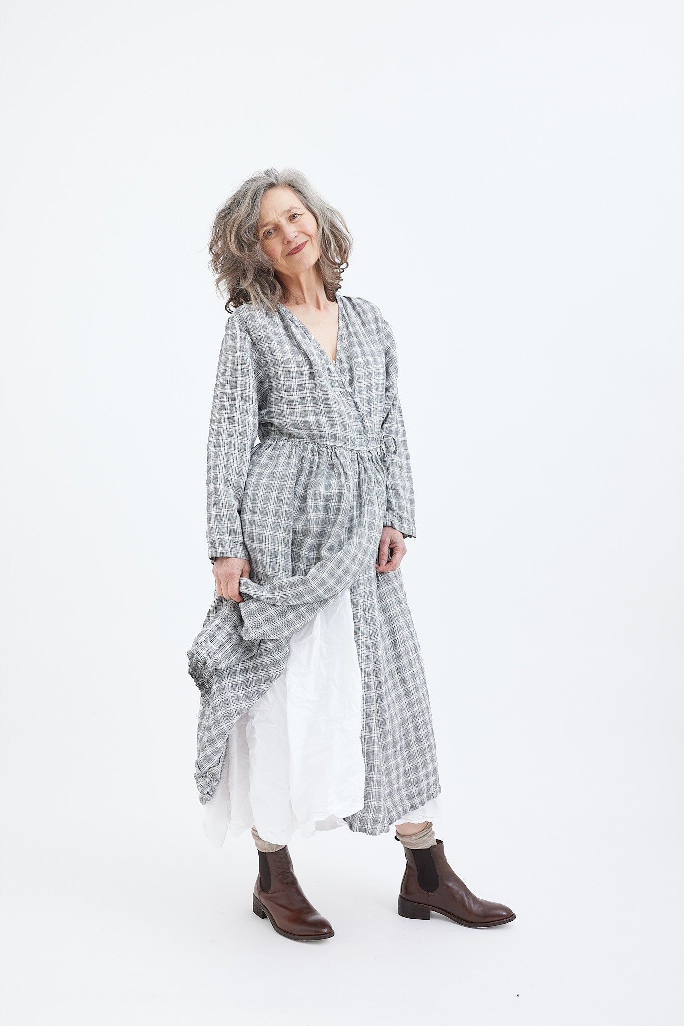 Amelie Wrap Dress - Textured Check Linen