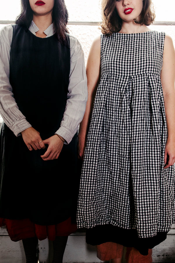 Lucille Sleeveless Dress - Black and White Gingham Check Linen