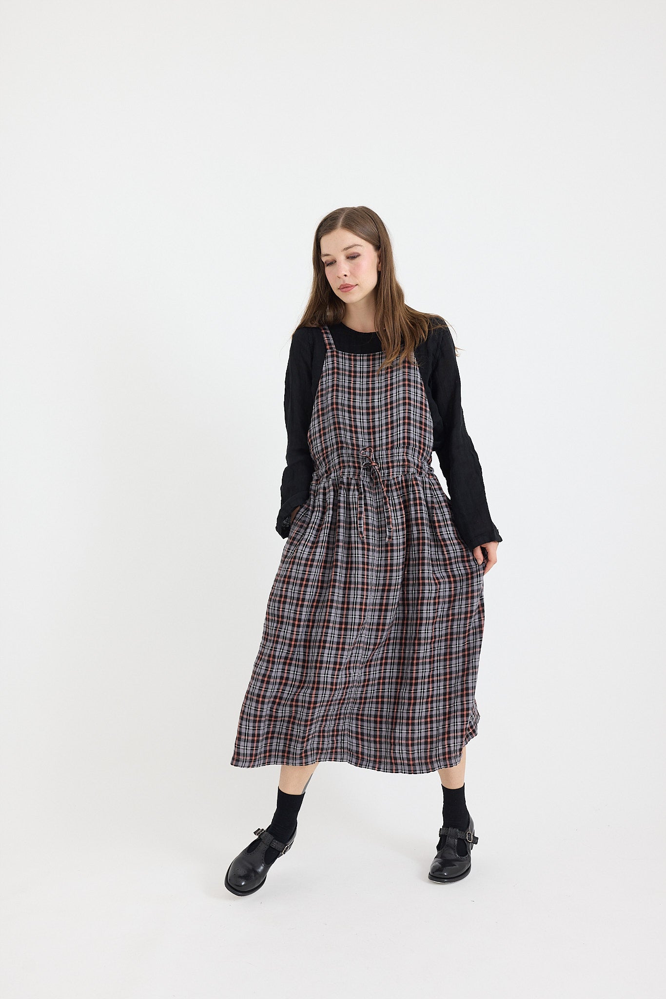 Thea Apron Dress - Brushed Linen Check