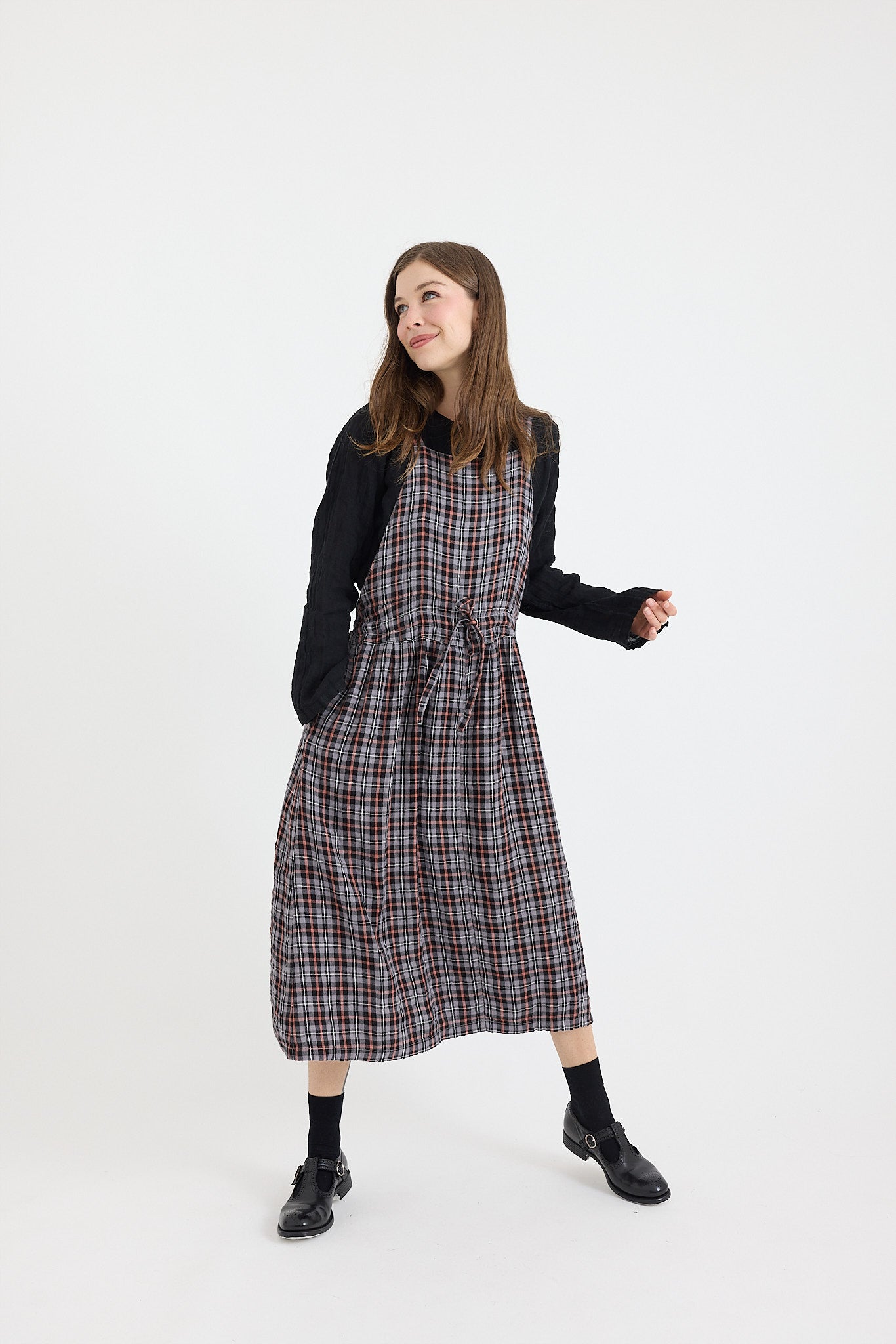 Thea Apron Dress - Brushed Linen Check