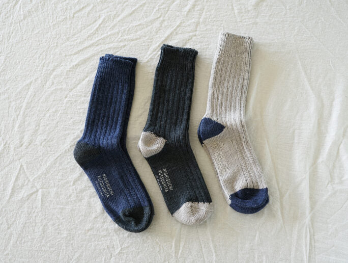 Nishiguchi Kutsushita: Boston Ribbed Socks, Recycled Cotton