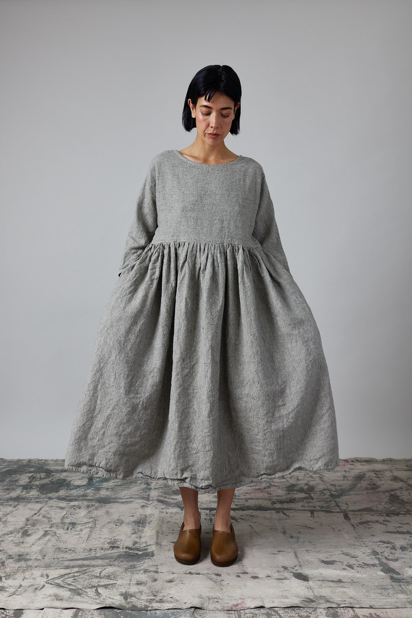 Picnic Dress - Natural & Black Fine Stripe