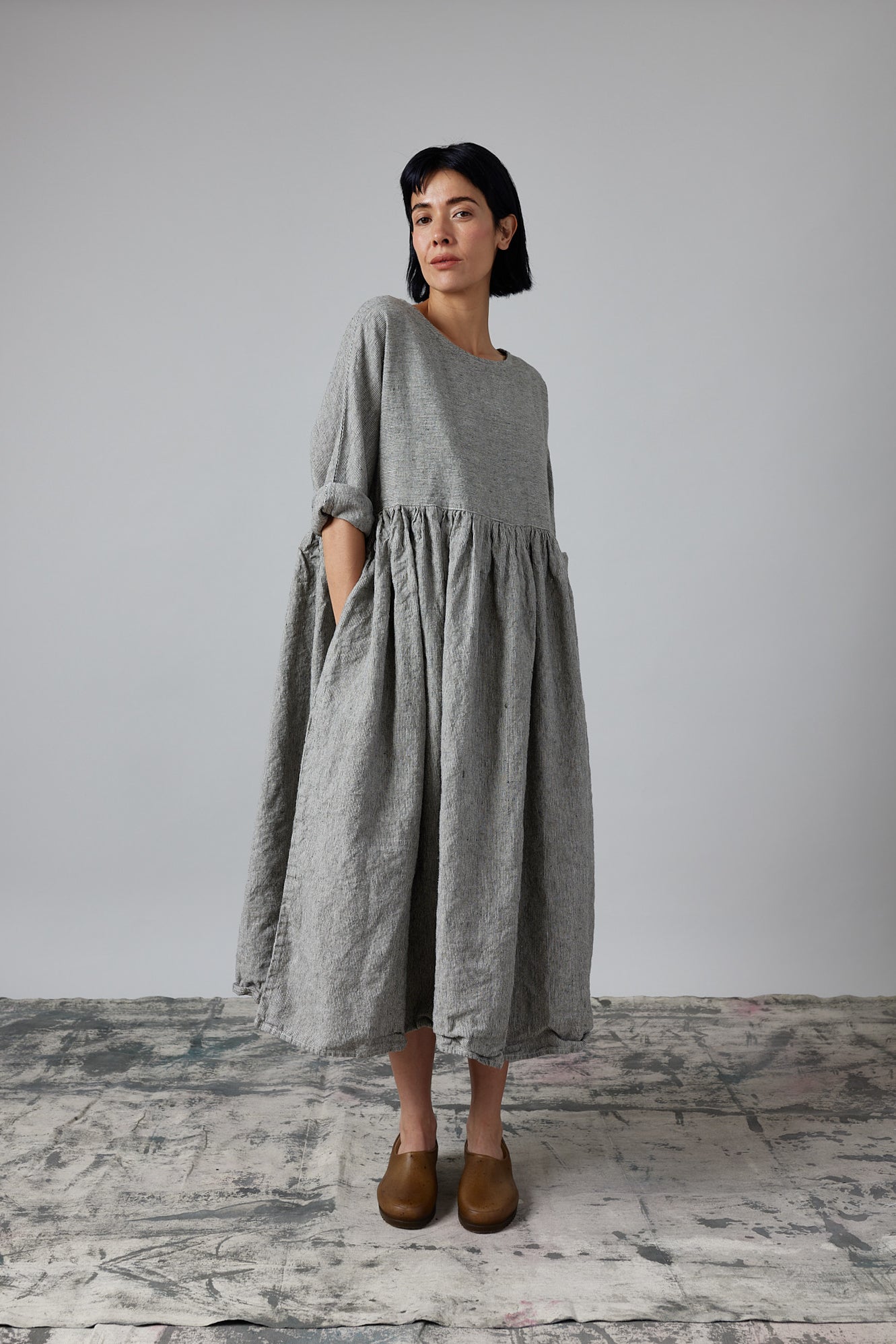 Picnic Dress - Natural & Black Fine Stripe