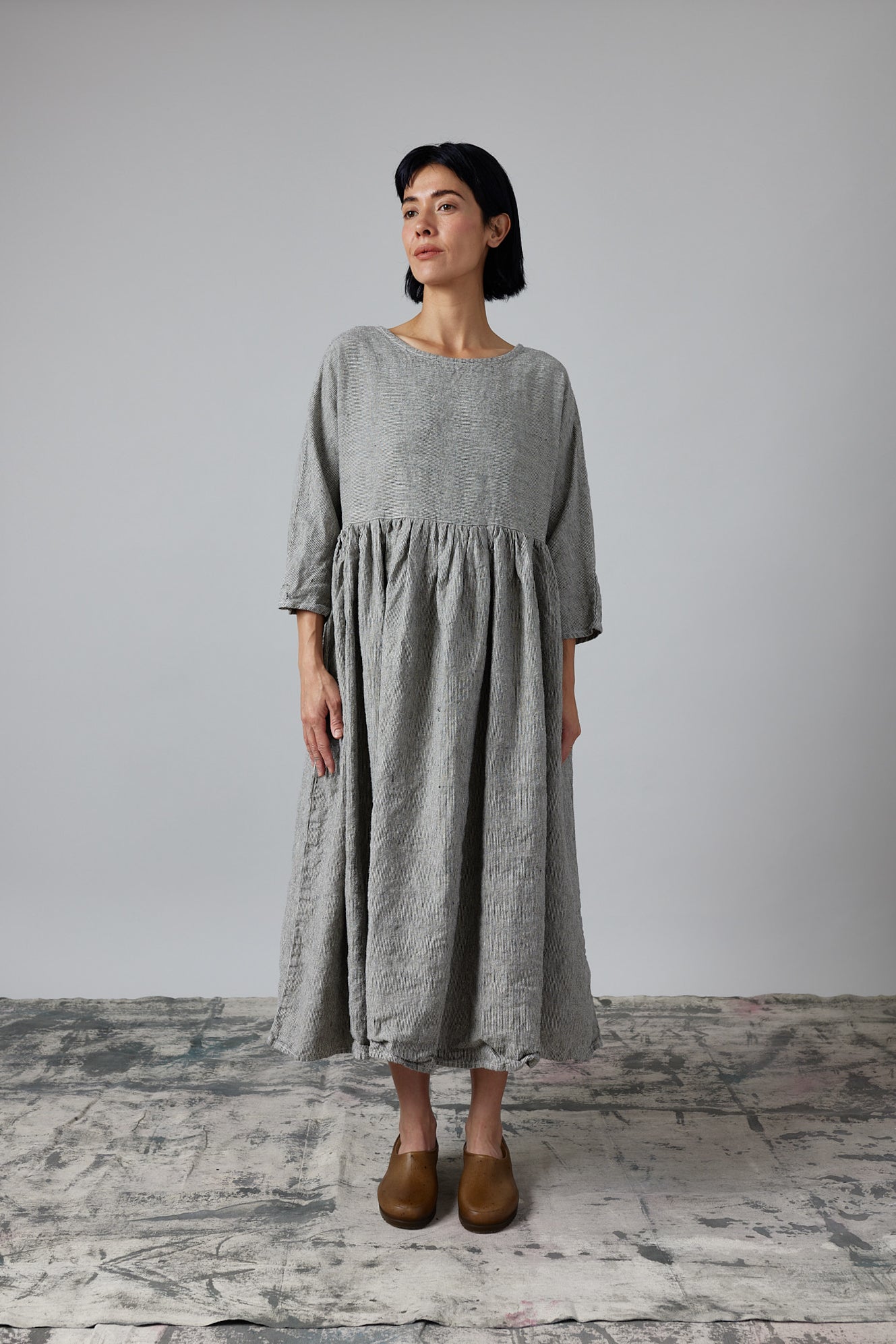 Picnic Dress - Natural & Black Fine Stripe