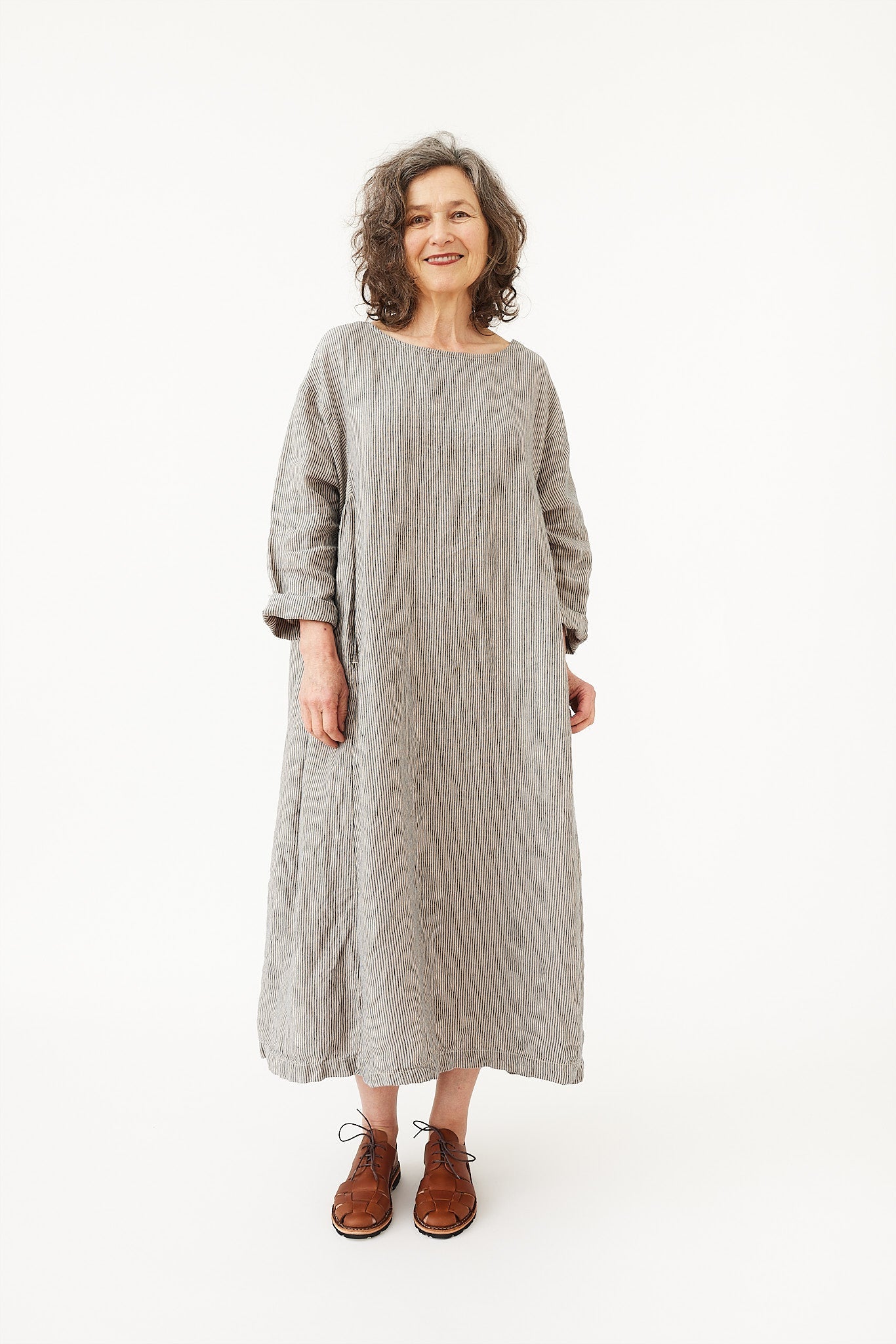 Olive Dress - Bengal Stripe Linen