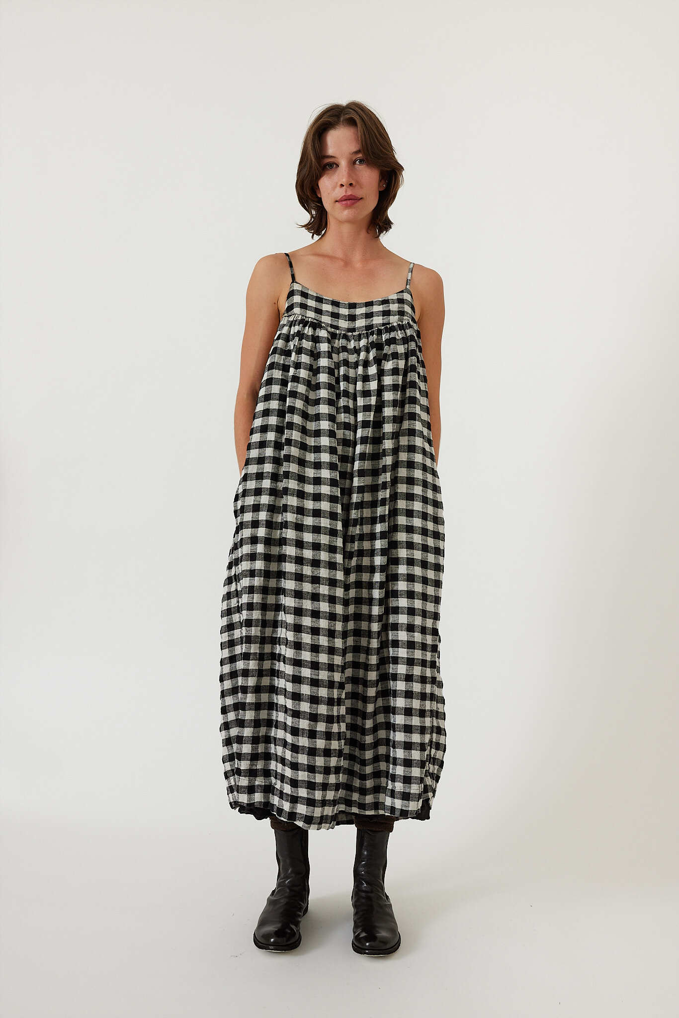Ren Long Woven Dress - Linen Check
